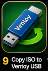 Copy iso to Ventoy special format multi-boot usb system.